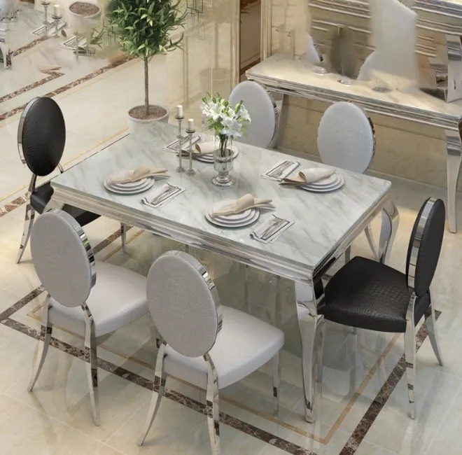 Modern Stainless Steel Sintered Stone Dining Room Furniture Glass Dinner Table Marble Luxury Dining Tables And Chair Sets