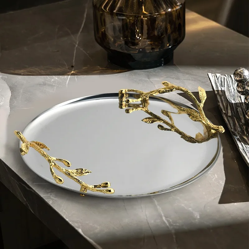 Home Living Room Decoration Designer Home Decor Custom Silver Round Decor Stainless Steel Serving Tray