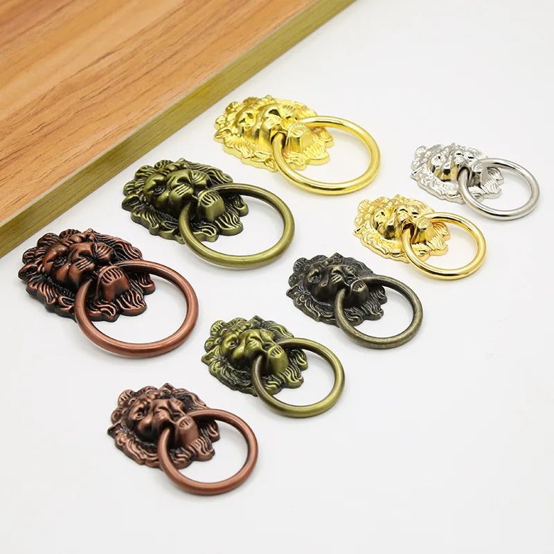 Classical Furniture Handles Zinc Alloy Furniture Pulls Lion Head Ring Cabinet Door Pulls Retro Handle Hardware