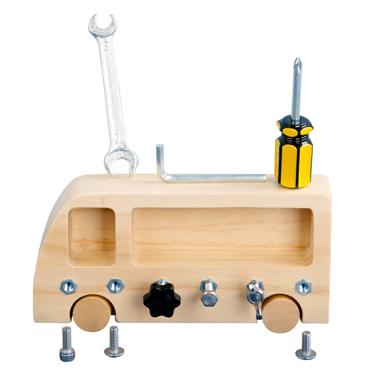 Montessori Screw Driver Board For Kids Development Montessori Toy kid 3+ Years Old Basic Skills Educational Sensory Toy Busy Bus