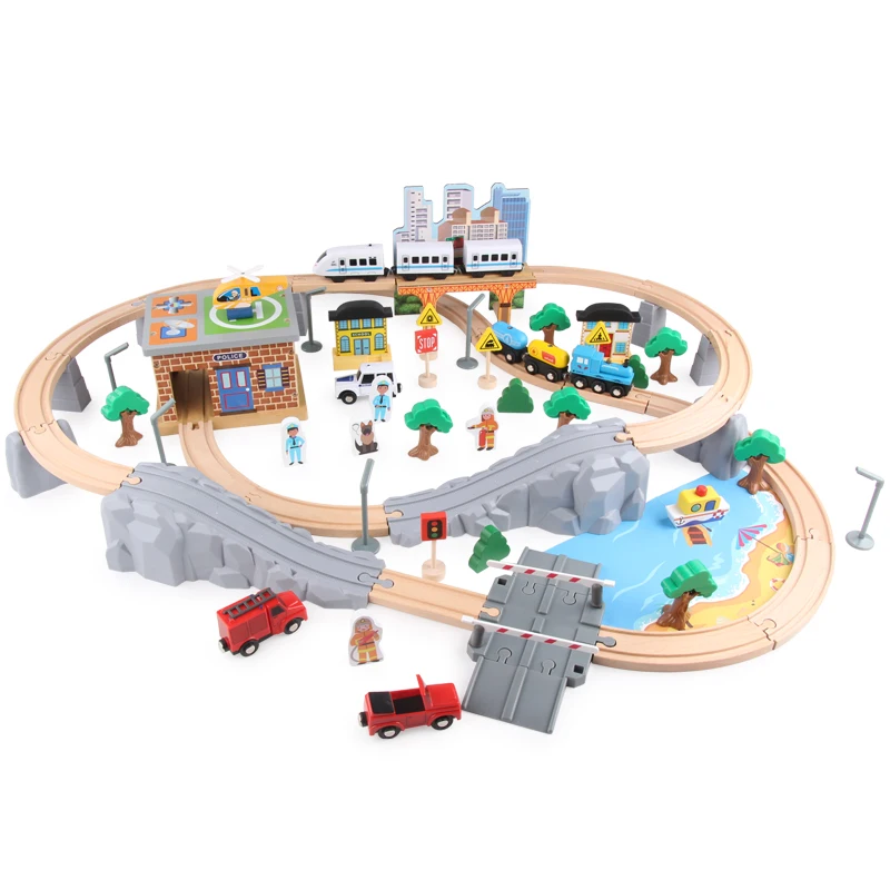 95 Pieces Wooden Train Set -Premium Wood Toys for Toddlers 3,4,5 Years Old,Wooden Urban Rail Transit Educational Toys