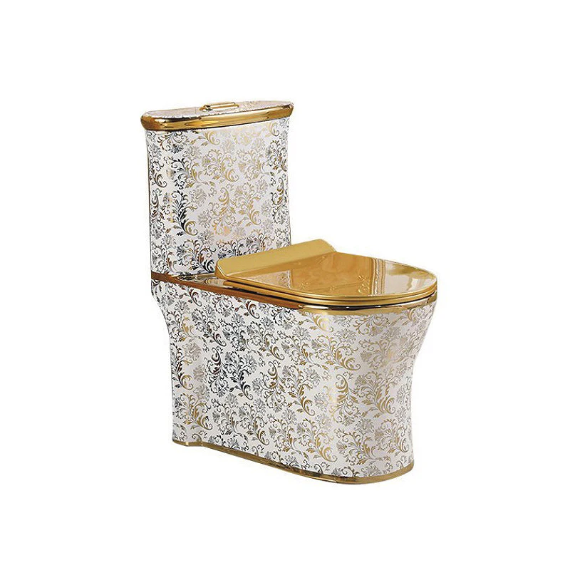 Printing Flower Gold Toilets Porcelain Sanitary Ware Wc Colored Toilets Bathroom Ceramic One Piece Modern China Hotel 5 Years