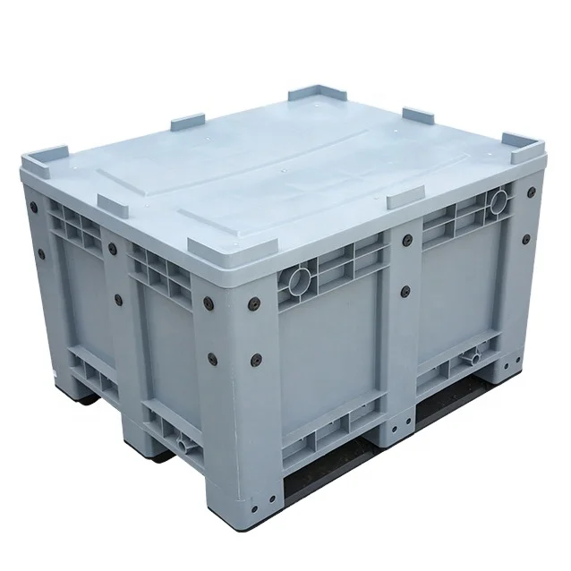 wholesale 600 Liter large durable hard plastic material industrial solid box type plastic pallet box for transportation