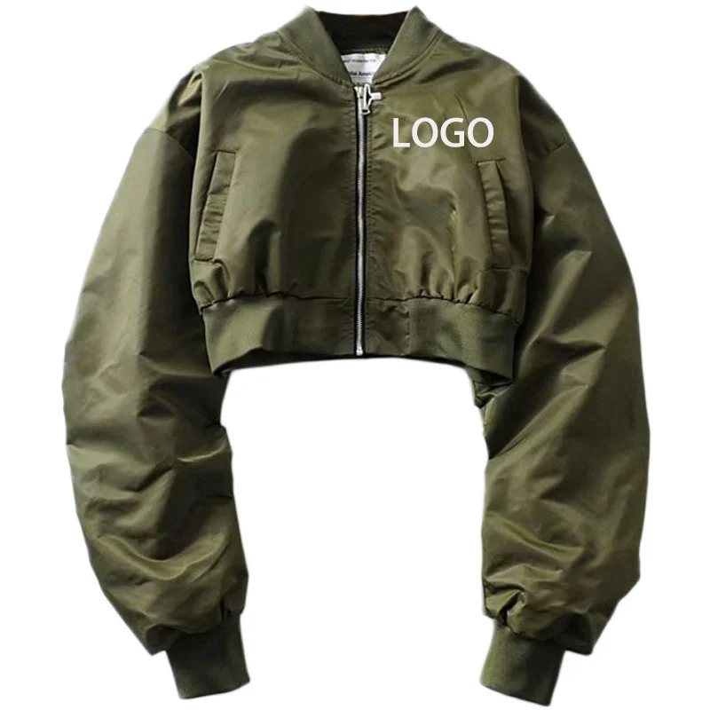 
Custom wholesale ladies oversized blank satin cropped bomber baseball jacket women 