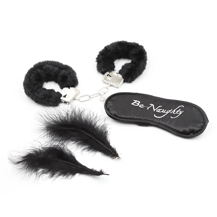 Adjustable Plush Handcuff Sex Ankle Cuff Restraints EyesMask Tickling Feather Sweep Chicken Hair Sex Toys For Woman Accessories