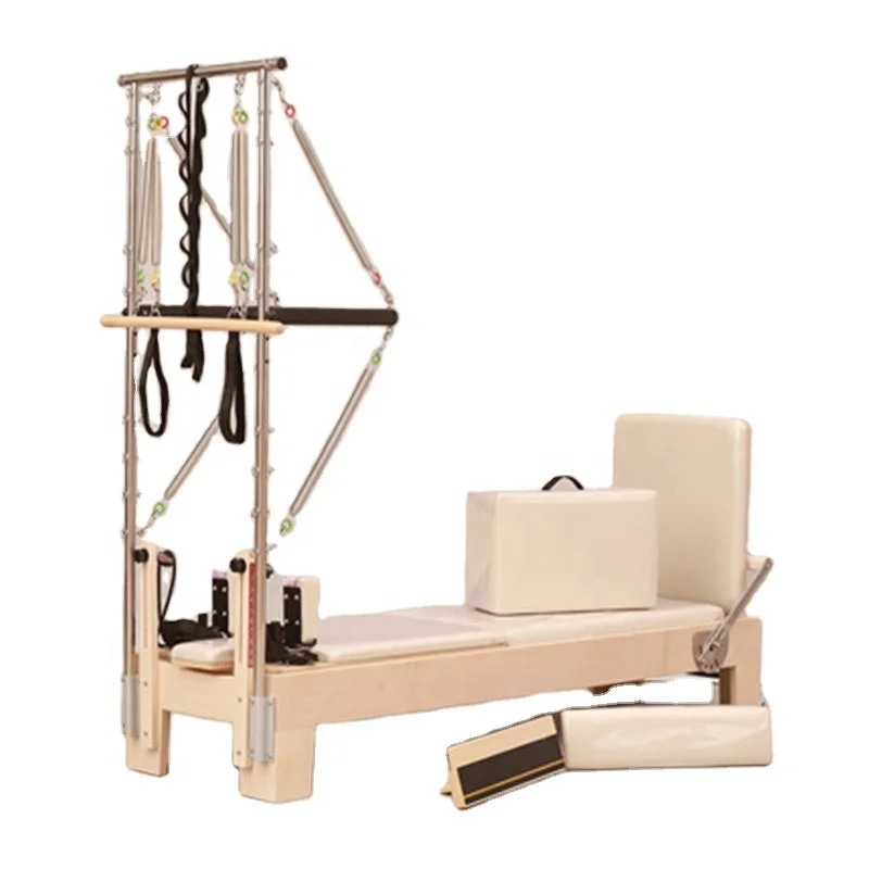 High Quality Commercial Exercise Equipment Yoga Pilates Studio White Maple Wood Reformer with Half Trapeze