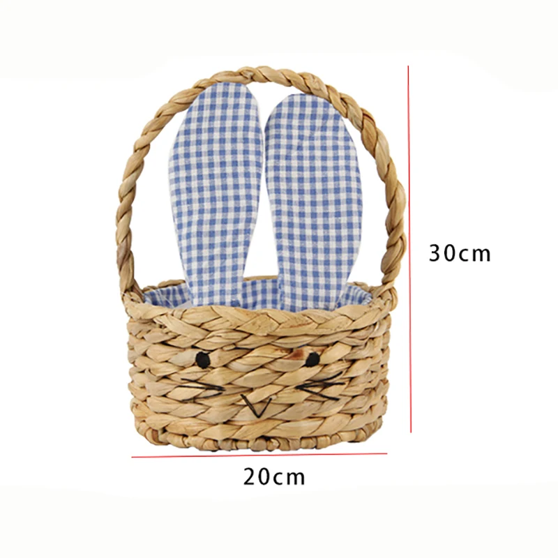 Wholesale kids bunny easter egg candy basket custom water hyacinth woven straw picnic basket