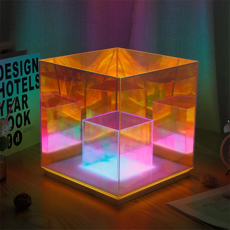 RGB 12.5cm modern desk decoration led night light Colorful cube acrylic light cube table lamp for bedroom