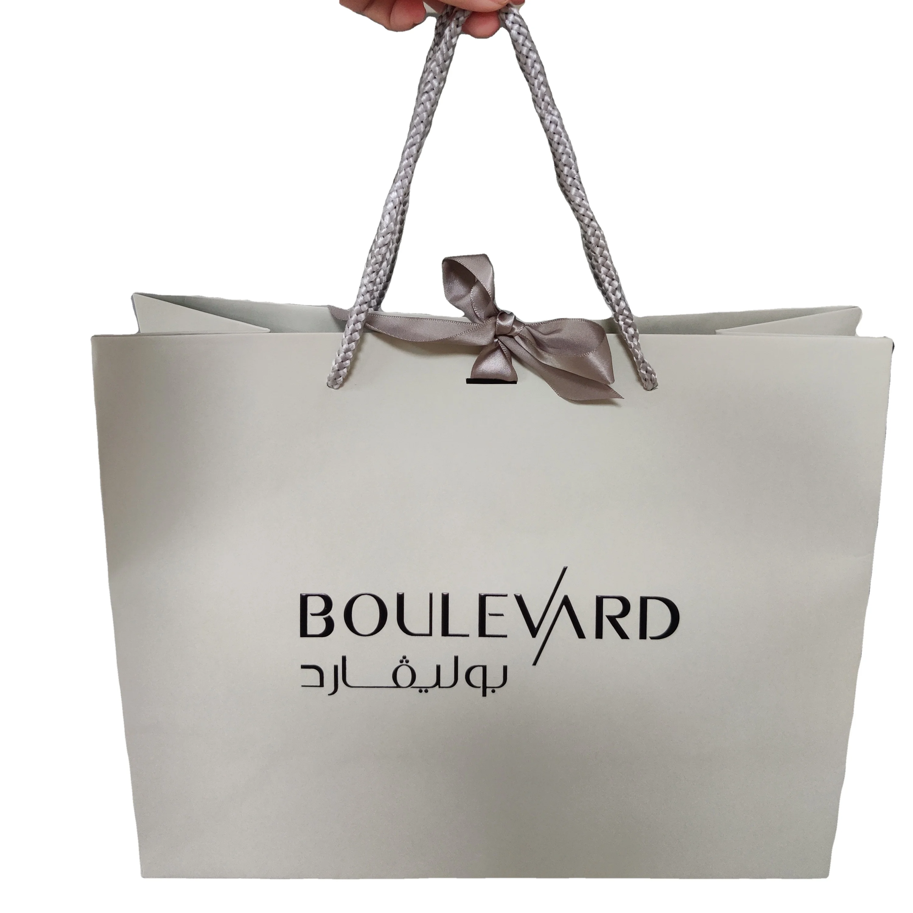 Luxury fancy paper custom kraft paper shopping bag with ribbon handle