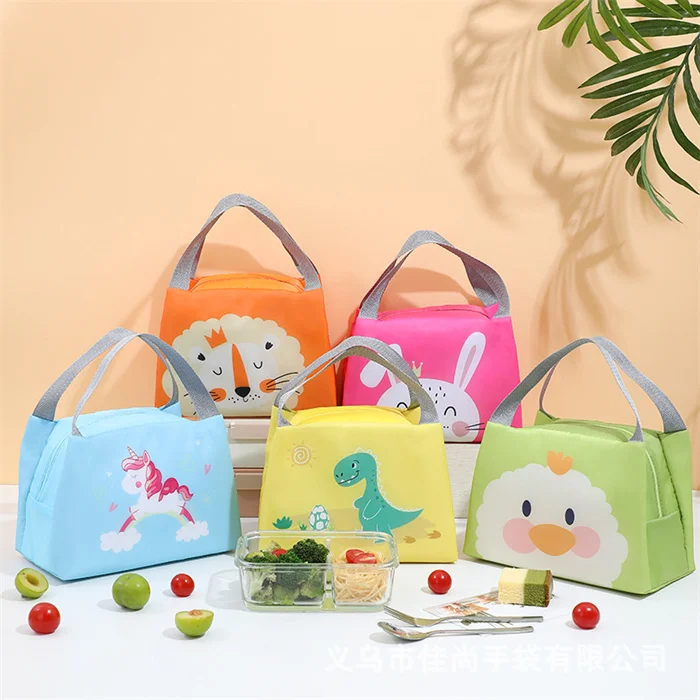 Support Customized logo and printed cute animals patterns buy online reusable pink kids solid color Oxford cloth lunch box bag