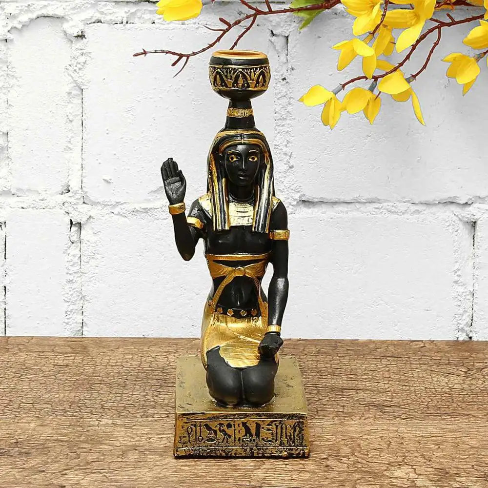 Vintage Egyptian Holders Candlestick Home Decoration Gold Figurine Craft Anubis Sphinx Goddess Table Candle Stand Gift