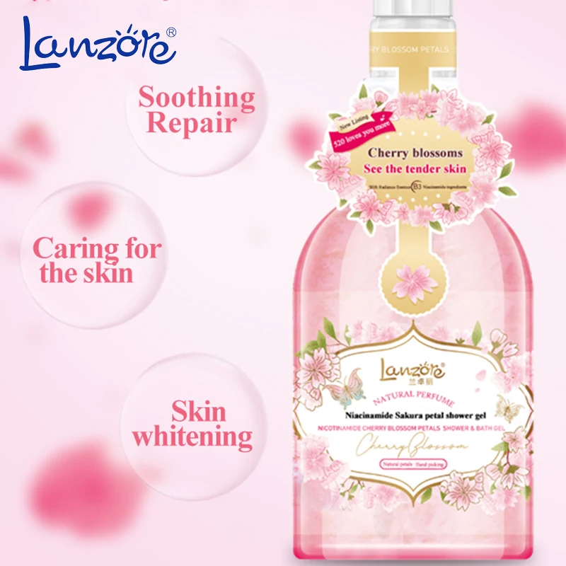 factory price cherry blossoms shower gel formula refreshing douche petal liquid body wash