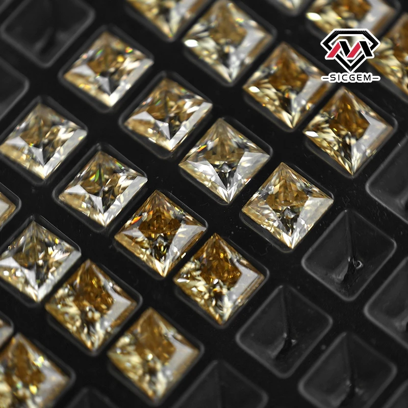 SICGEM Wholesale Tea Yellow Color Princess Brilliant Cut VVS 1 D Loose Mossanite Diamond for Jewelry Making