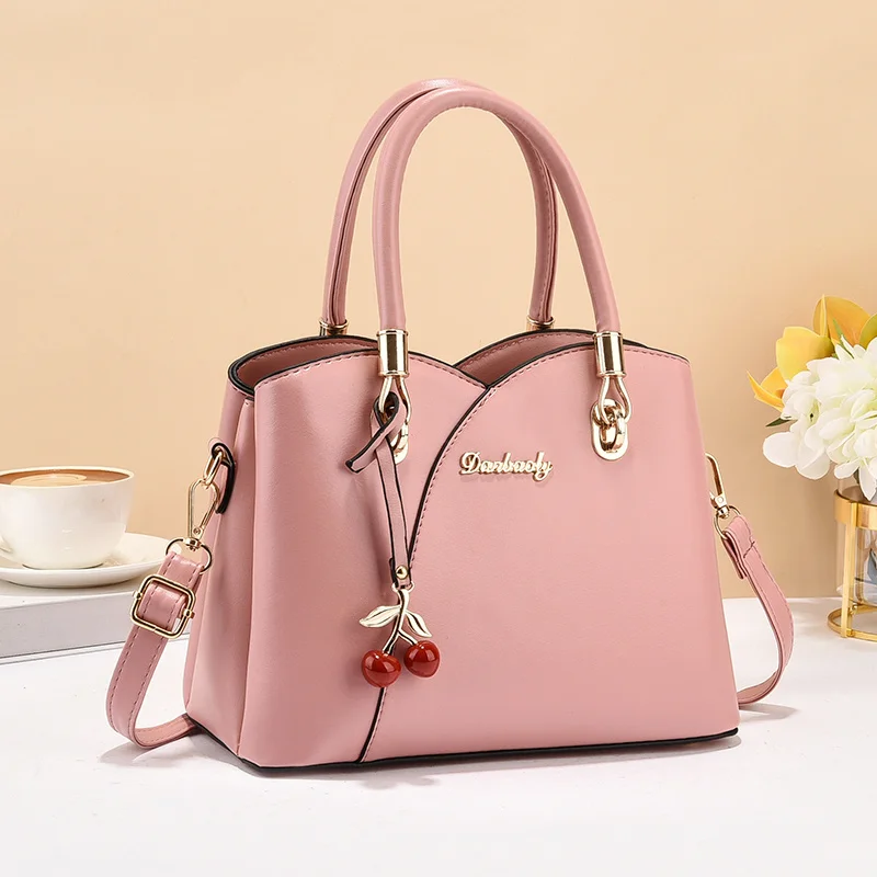 Little Fresh 2024 New Solid Color Pendant Fashion Versatile Soft Leather Shoulder Handbags Ladies Bags