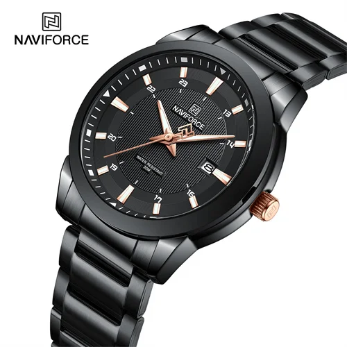 NAVIFORCE 8029 BBB All Black Big Dial Quartz Men Watch Casual Date Male Wrist Watch Stainless Steel Band Luminous Hands saat