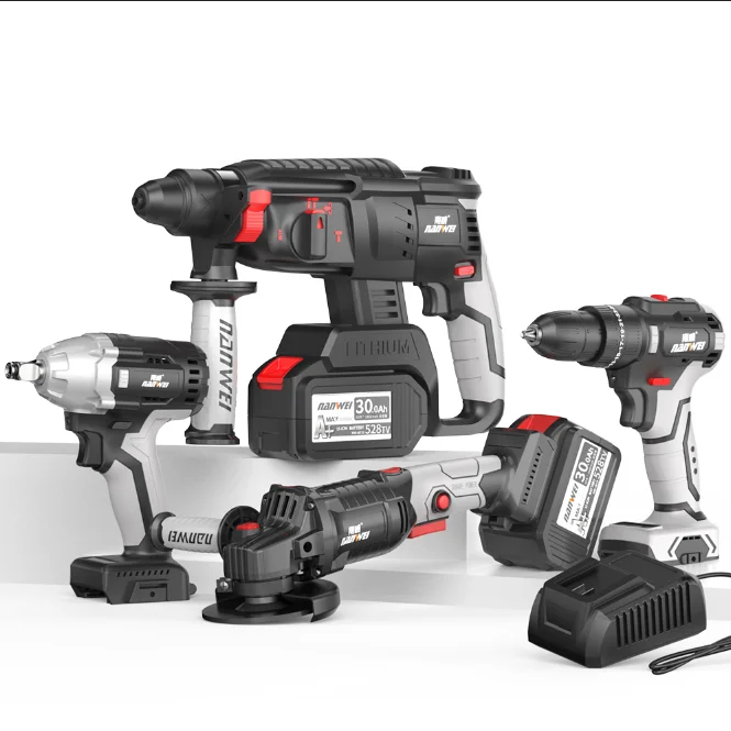NANWEI Multi-functional Power Drill Set 4 pcs Lithium ion Angle Grinder Brushless Cordless Combos kits