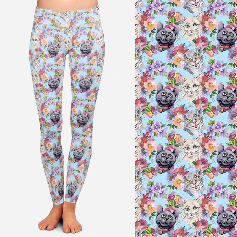 Cat wild animal printed leggings high waist womens workout leggings brushed butter soft leggings