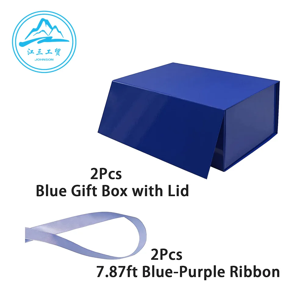 Gift Wine Box Rigid Paper Magnetic Closure Packaging Whiskey 2pcs Bottle Glass Luxury Blue Paper Board Handmade Folding Box