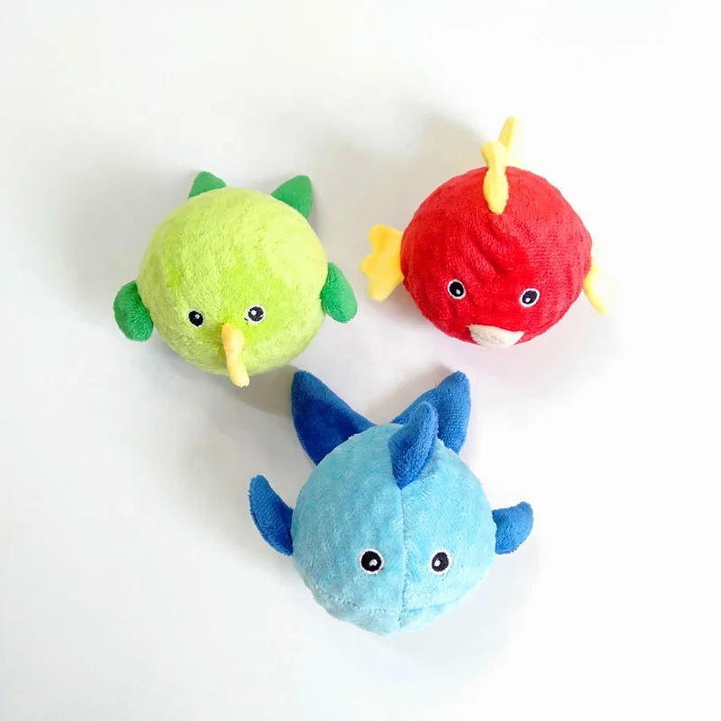 Hot Sale Durable Lovely Fish Squeaky Plush Dog Chew Ball Toys Wtih Super Squeak Bouncing Ball Inside