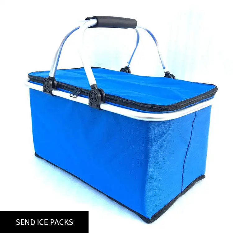 Customizable logo Waterproof Large Capacity Cooler Lunch Bag Storage Box Tote Insulated Thermal Picnic Basket