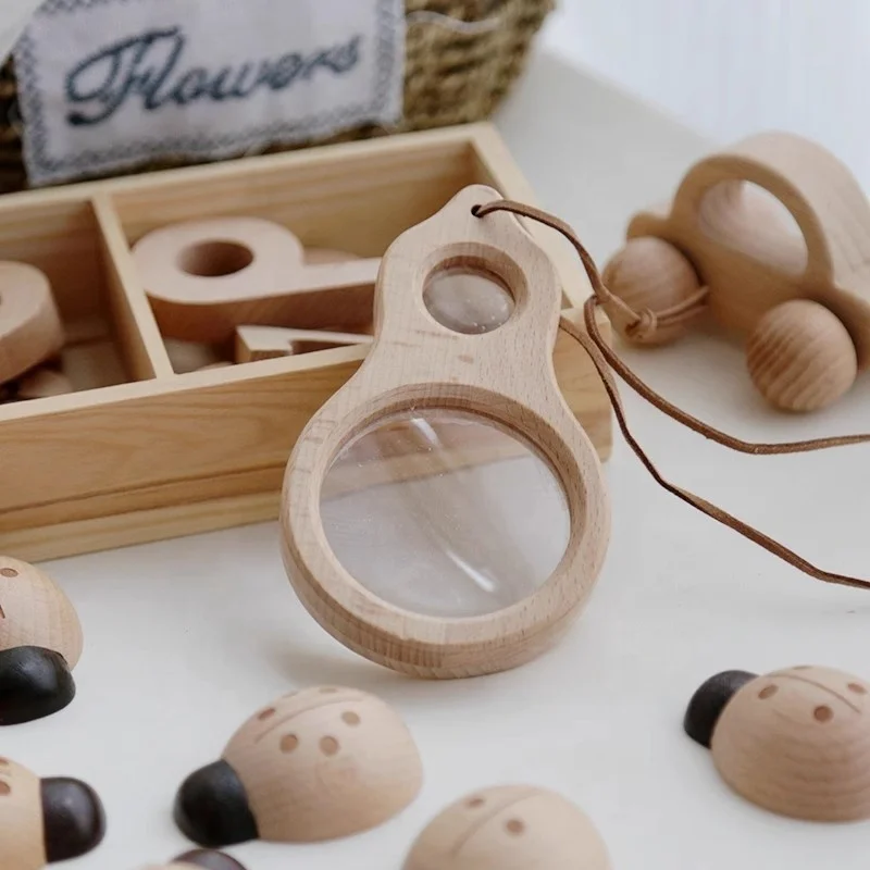 Wholesale wooden magnifying glass custom size gardening supplies insect observation tool