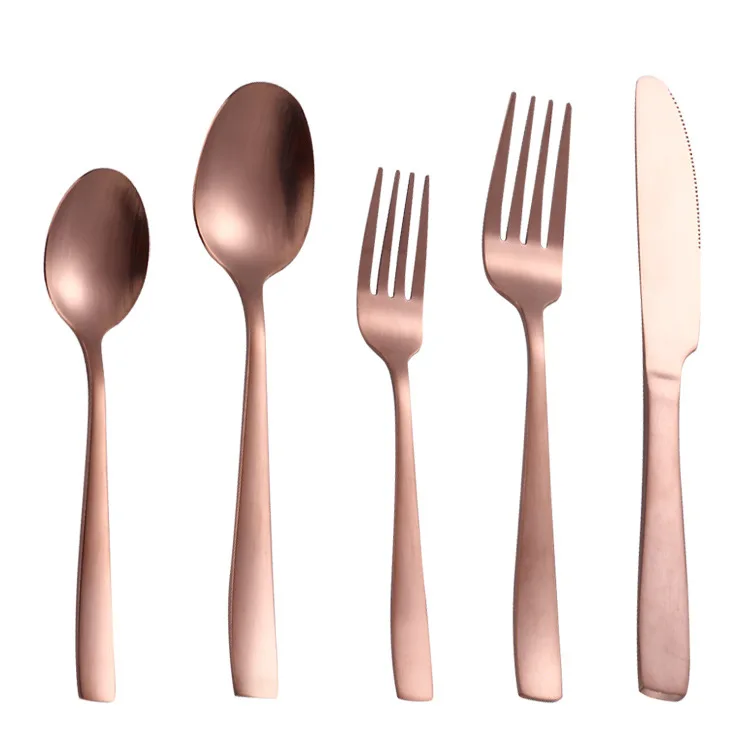 Wholesale 5pcs Stainless Steel Cutlery Square Handle Classic Silverware Set Spoon Fork and Knife Cutlery Set