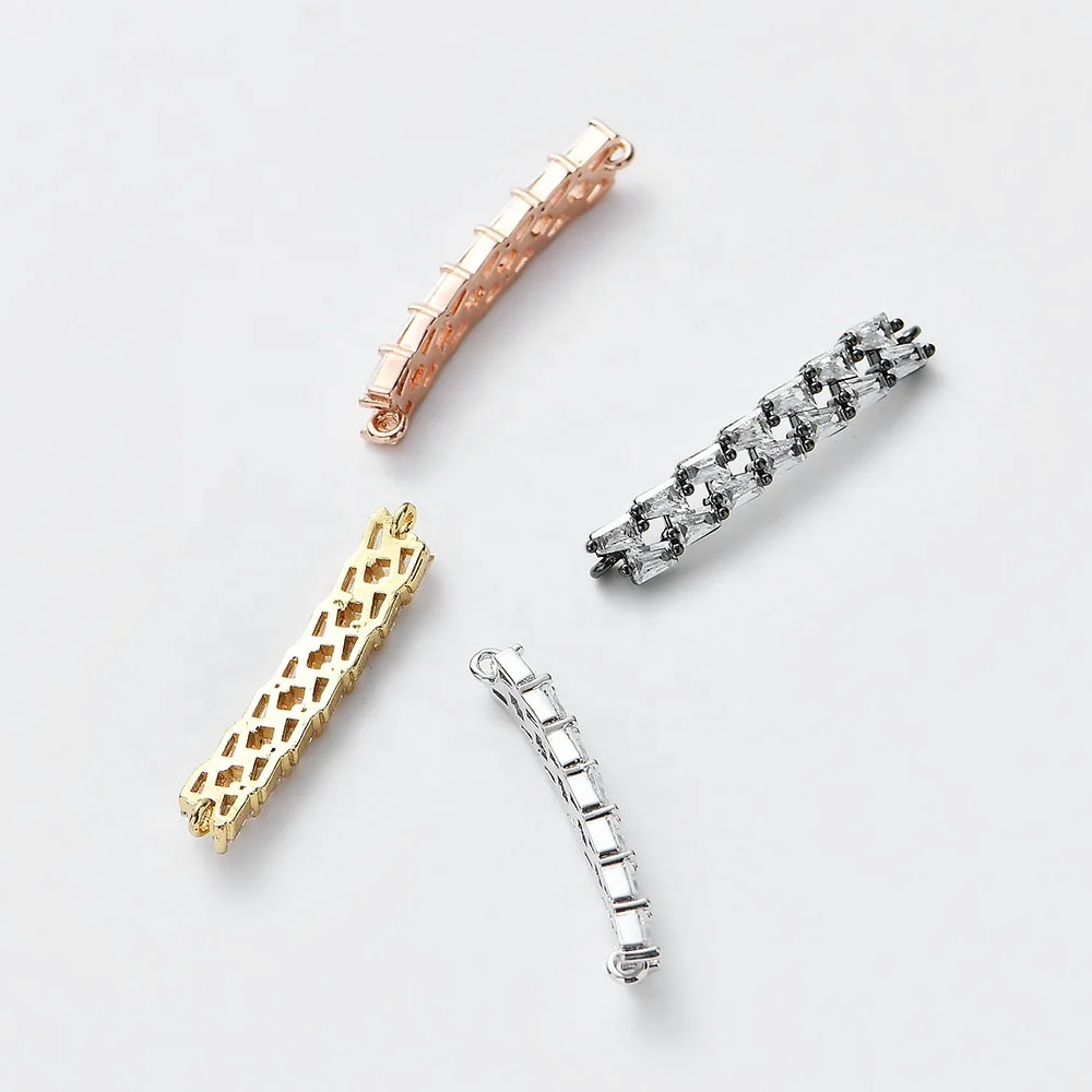 Wholesale CZ Tube Bar Micro Pave Diamond Charm 18k Gold Connector Jewelry for Bracelet Making