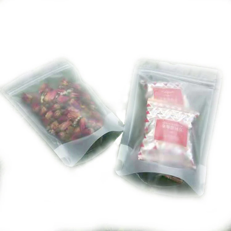 Custom printed clear stand-up plastic 7g rose lotus leaf tea  zipper pouch cashew nuts packaging bags
