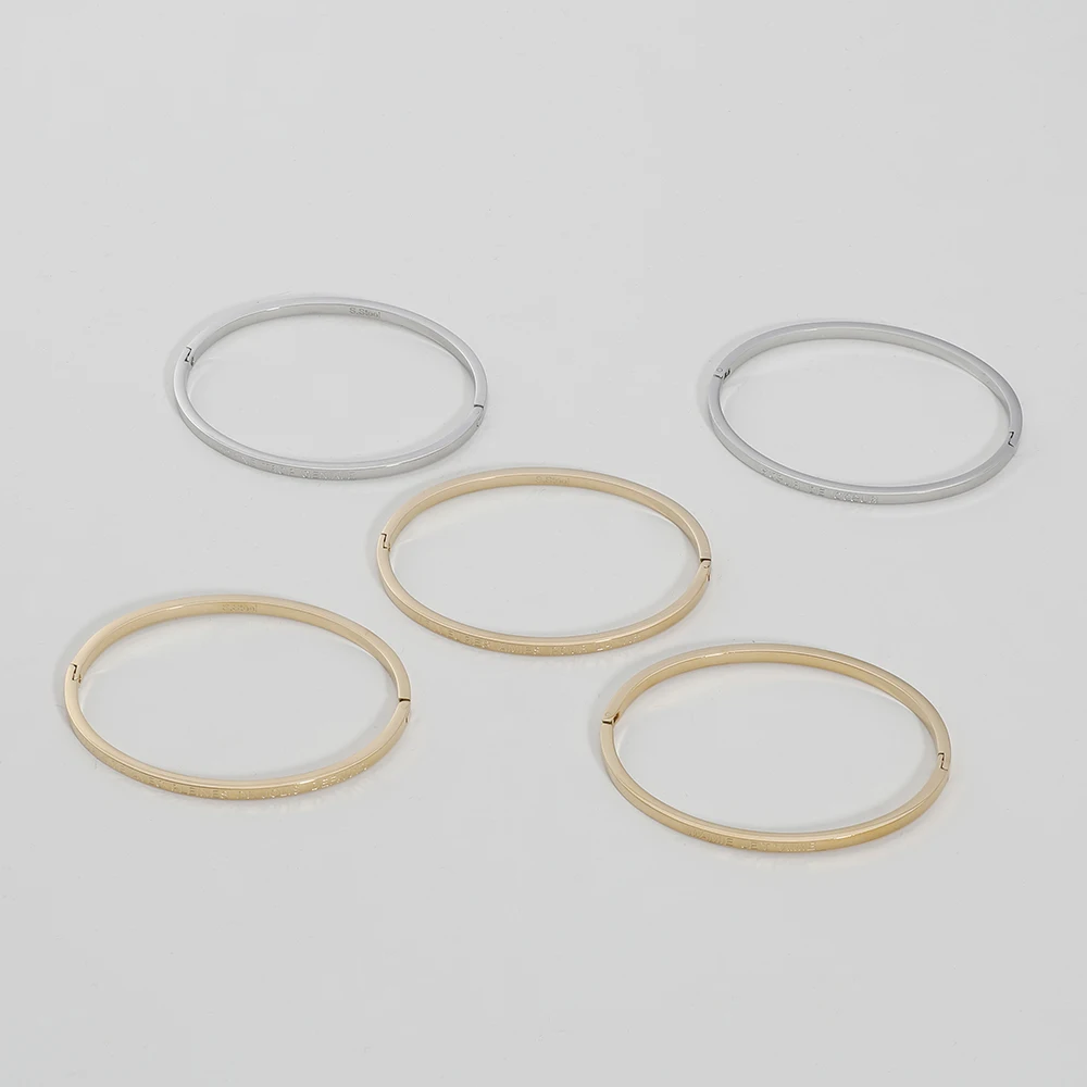 
Wholesale Custom 316L Stainless Steel Bangle Simple Design Custom Engraved Jewelry Women Cuff Bangle Bracelets 