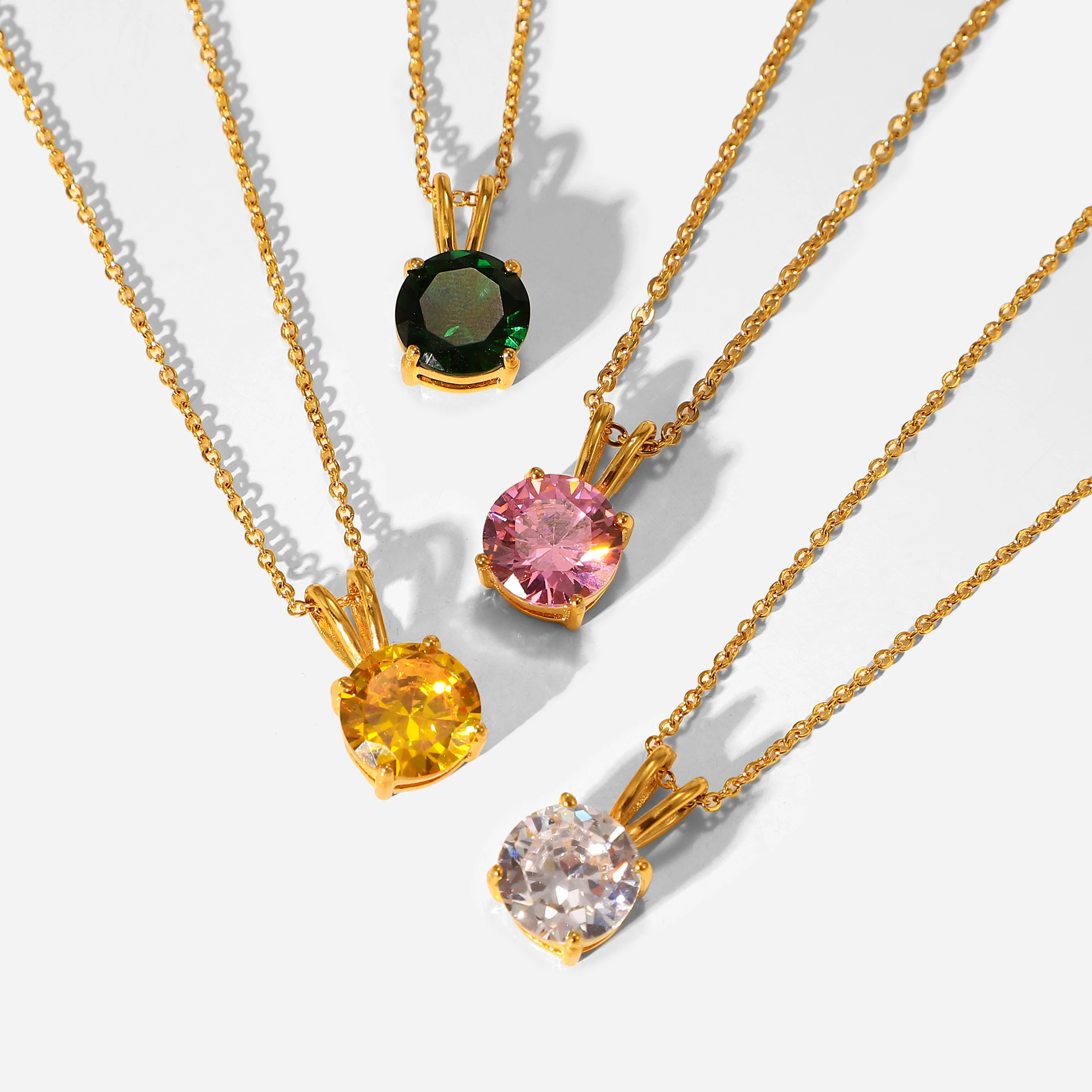 New tarnish resistant stainless steel 18k gold chain 12 month birthstone crystal diamond pendent collarbones necklace for mom