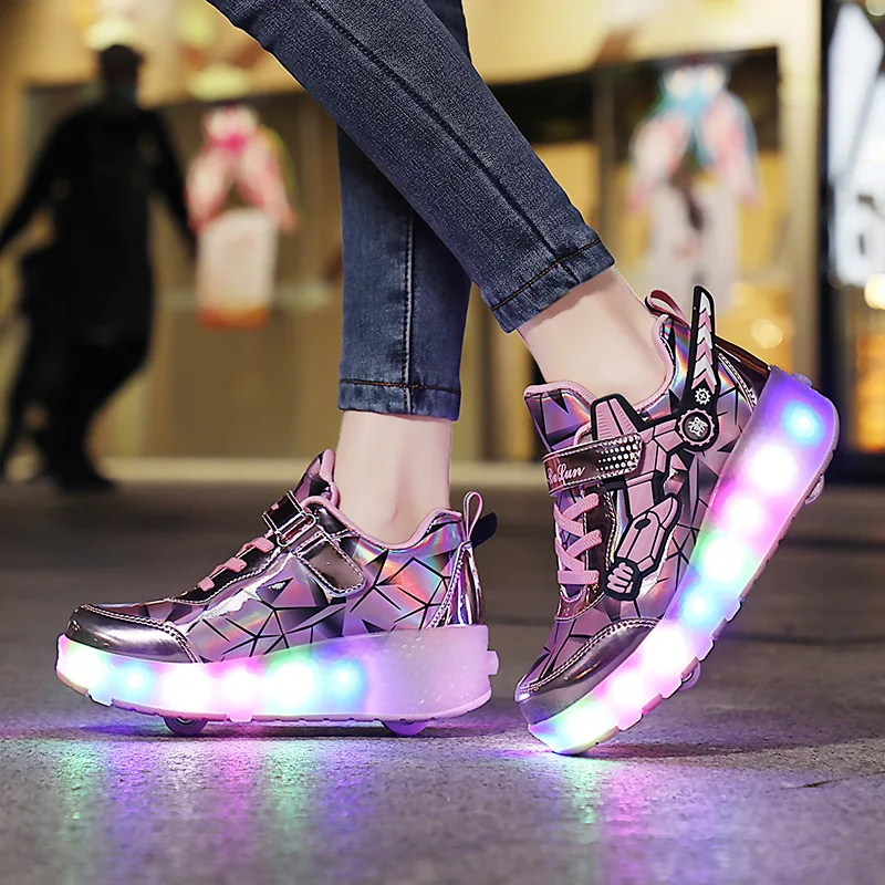 LCFC Wholesale usb light glow fashion manufacture kids adults 2 wheels roller skates shoe
