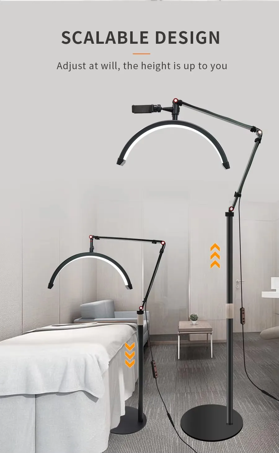 Half Ring Levatating Horizon Light With Phone Holder Moon Standing Ring Light 20W 3 Color Facial Moon Light With Stand for lash