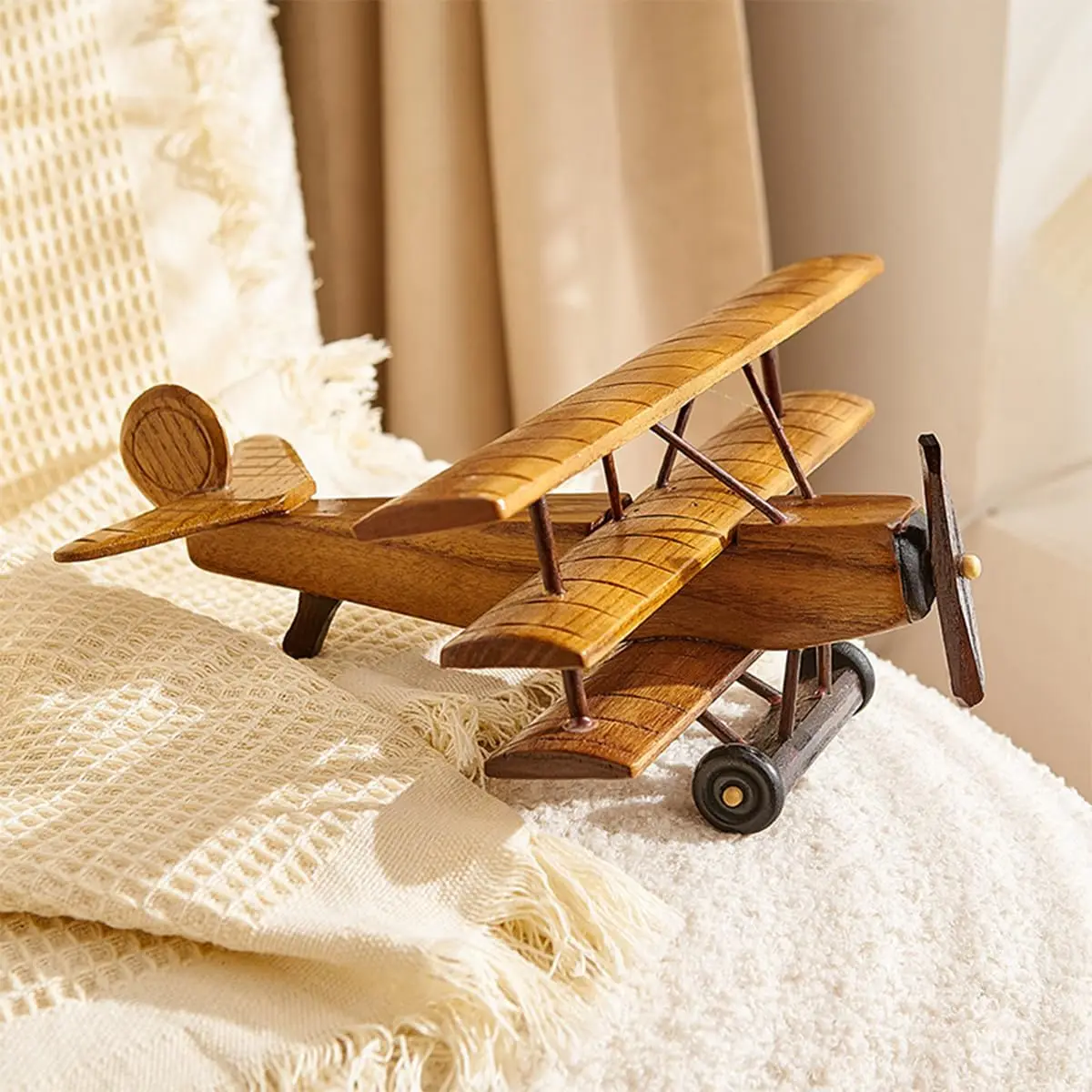 SAMINDS Wooden Airplane Model, Vintage Biplane Ornament, Glider, Christmas Home Decor for Aviators Pilots Air Force Flight Atten