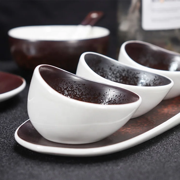 
restaurant ceramic artist plates irregular hand-painted customized dinner plates porcelain serving dining plate with 3 bowls 