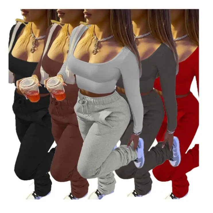 
In stock New Design Fashion Sexy Autumn Square Collar 2 Piece Set Women Two Piece Set Women Clothing Sets Womens Clothing 