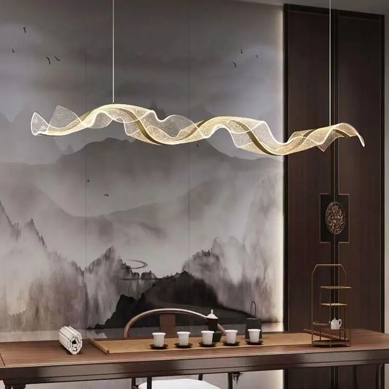 Home Living Room Hotel Hanging Pendant Light New Design Wavy Led decor modern gold luxury large acrylic chandelier