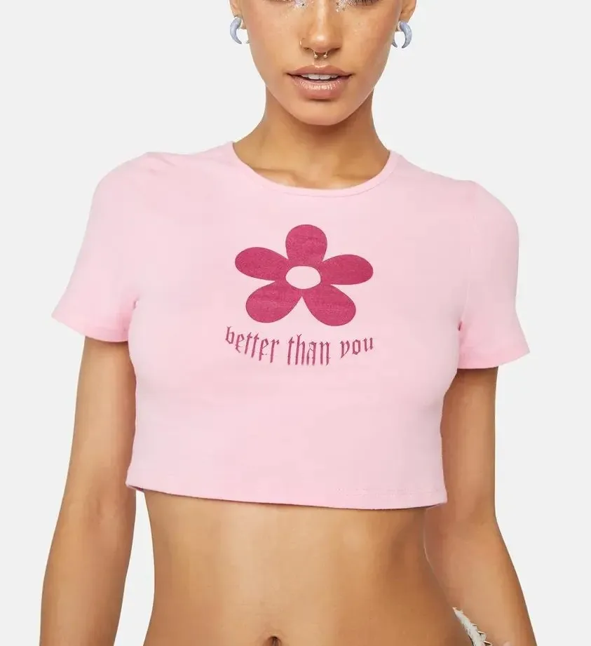 2023 Wholesale cheap Custom summer sexy rave outfit Y2K clothing punk festival flower baby crop tee women t-shirt sweet top