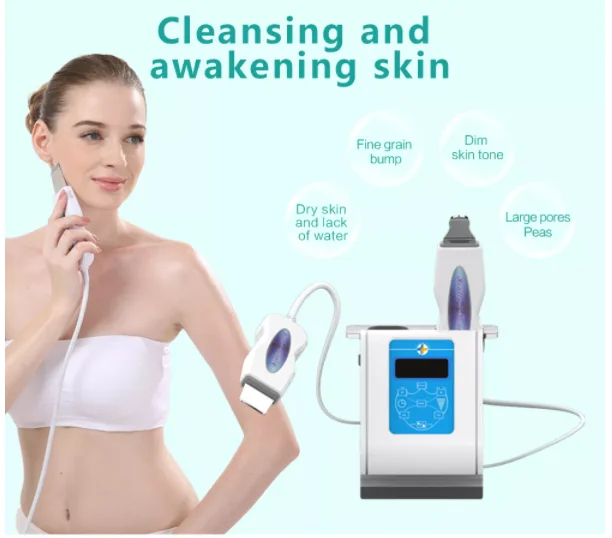 Ультразвуковой скребок для кожи с двумя ручками, машина для глубокой очистки лица, удаление грязи, черных точек и омертвевшей кожи