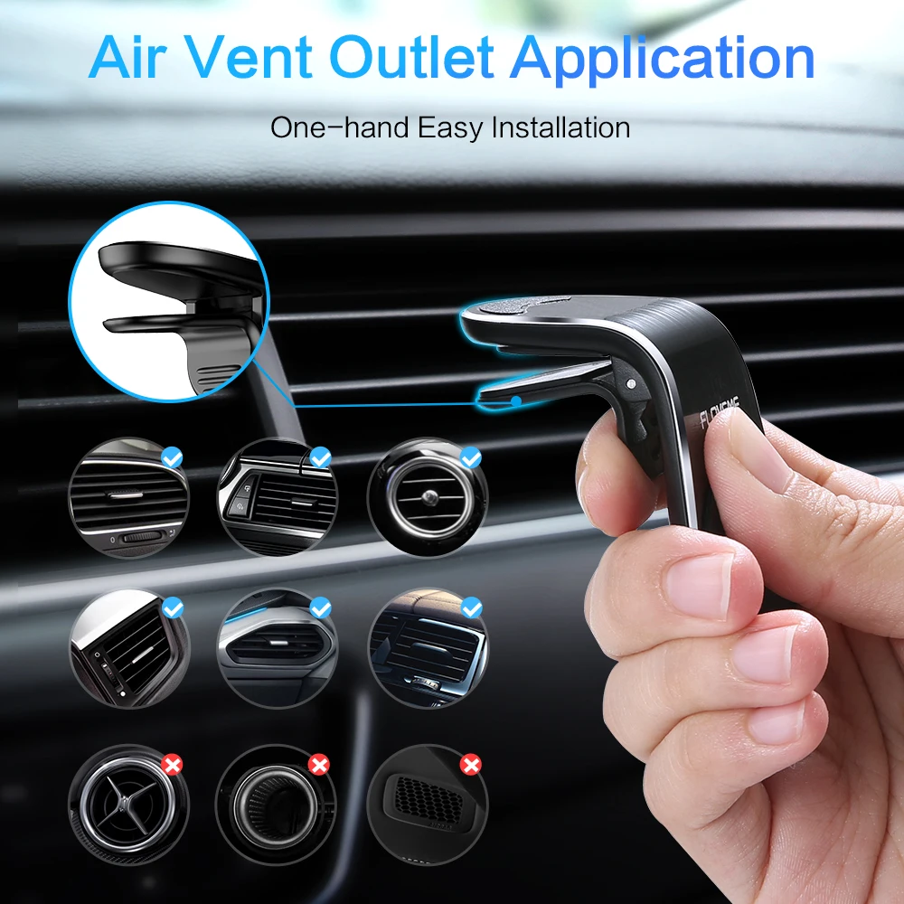 Dropshipping Agent Best Seller FLOVEME L-Type Phone Mount Car Magnetic Phone Holder Magnet Air Vent Clip Mobile Phone Holders