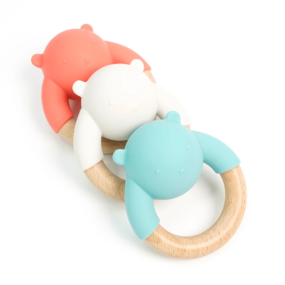 Factory Price 100% Food Grade Silicone Baby Rattle Silicone Baby Teether Two in One Silicone Baby Teether