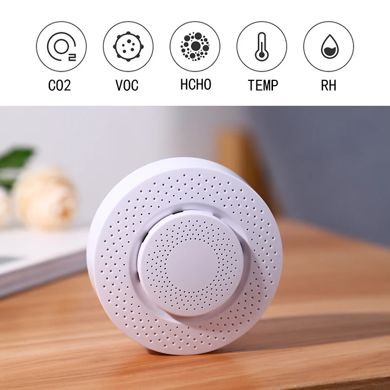 Zigbee Smart Air Box, Formaldehyde/VOC/Carbon Dioxide Air Quality Testing, Temperature and Humidity Sensor Automation Alarm