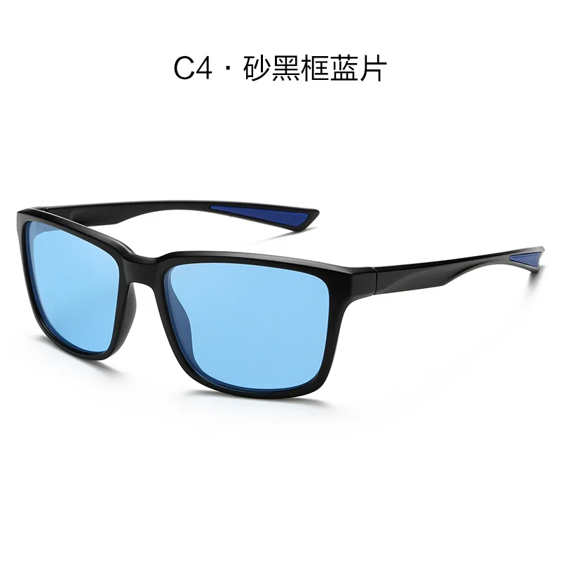 Sporty Square Sunglasses for Men - Black Frame with Red Accents, Polarized Lenses, UV Protection