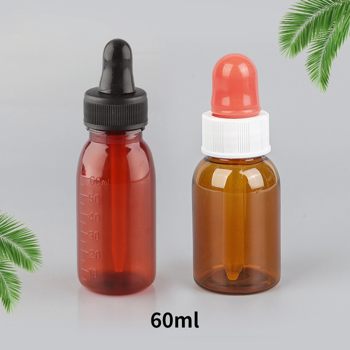 60ml wholesale Brown reagent bottle with graduated medicinal liquid bottle Plastic dropper bottle