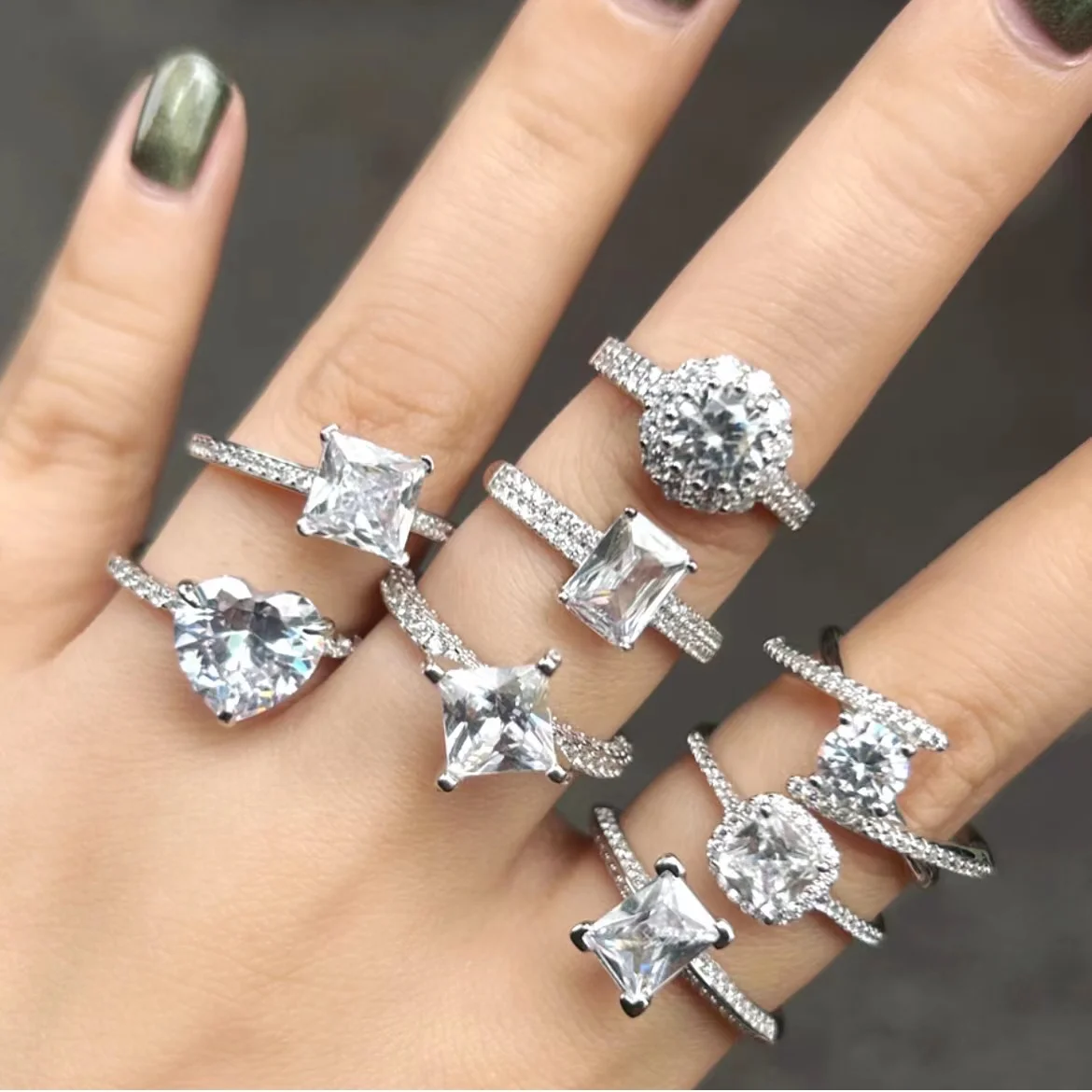 Luxury 925 Sterling Silver Eternal Band Diamond Ring Stacked Engagement Wedding Cubic Zircon Cz Finger Ring Jewelry For Women