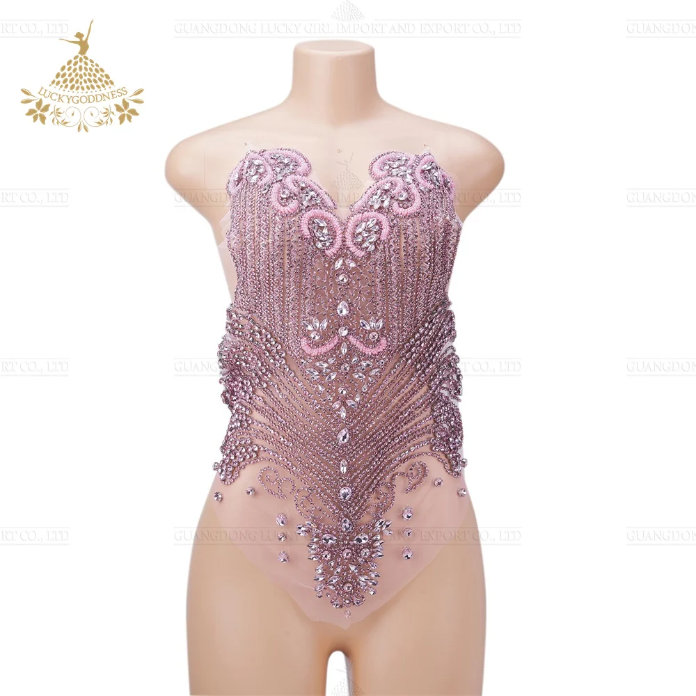 DRA-611 Fashion pink Beads Elegant Bodice Rhinestone Appliques For Women Dresses