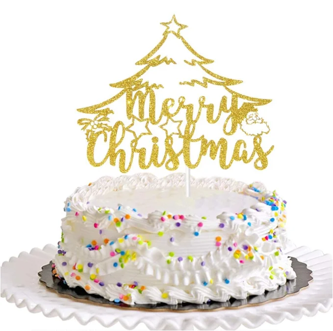 Christmas Tree Snowflake Snowman Cane Candy Santa Claus Sledge Cake Toppers Cupcake Toppers for Merry Christmas Party Supplies