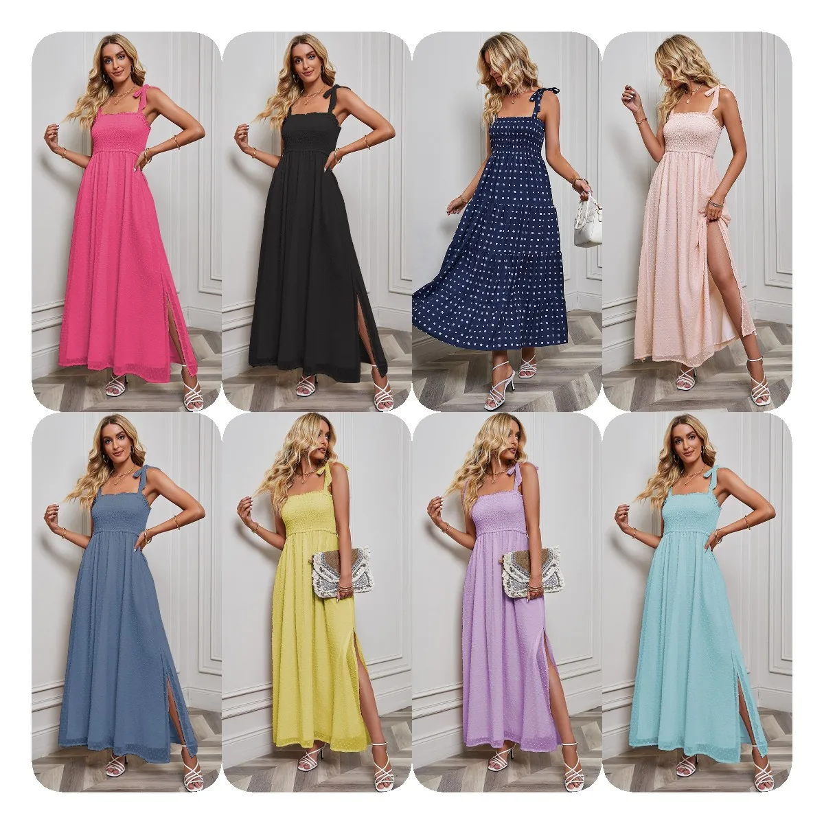 2024 Amazon cross-border Spring sexy backless print holiday style halter dress woman