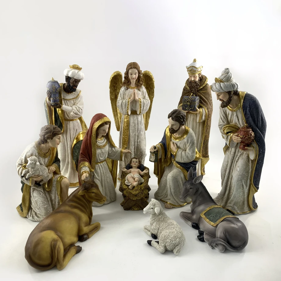 Home tabletop ornament resin catholic decoration figurine nativity set for sale