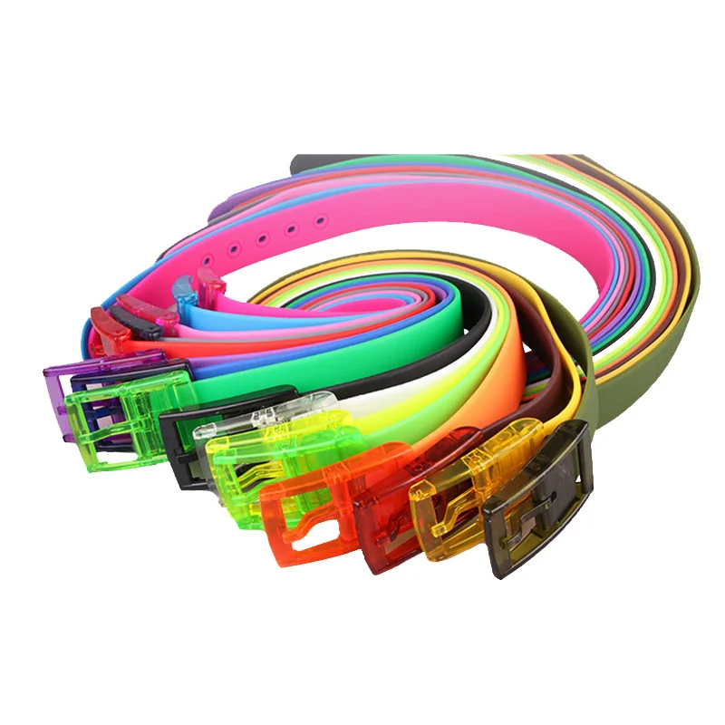 Модные яркие цвета Экологически чистые пластиковые ремни унисекс силиконовый резиновый ремень с гладкой пряжкой для джинсов