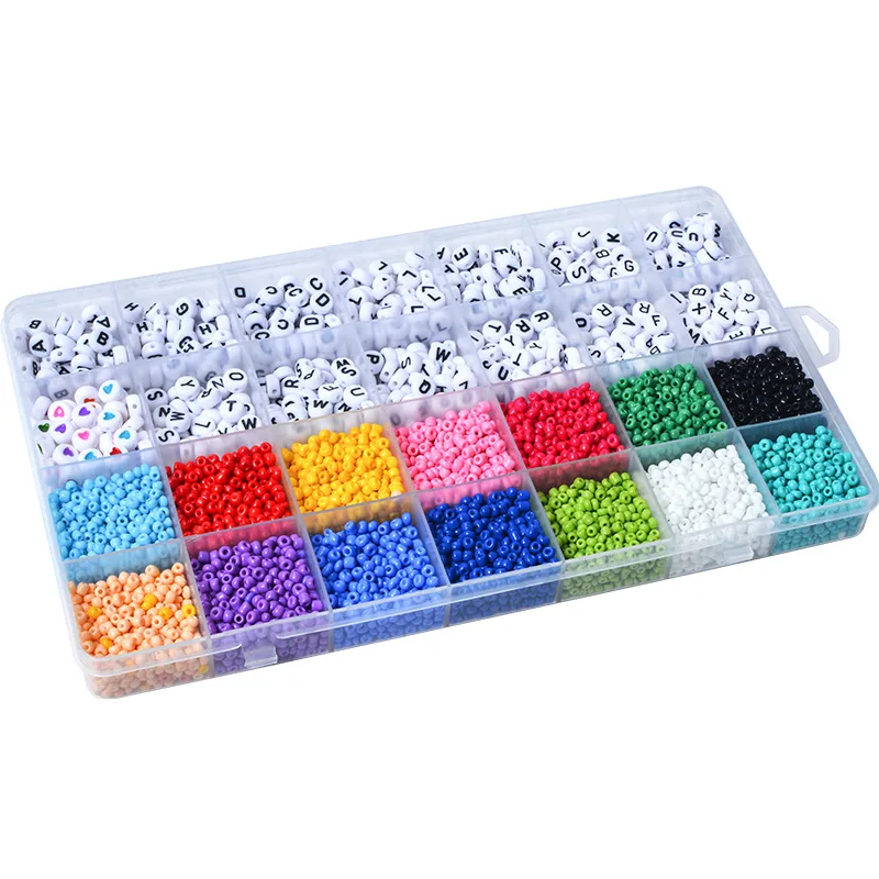 New 28 grid 3mm glass rice beads DIY Beaded Bracelet material early education puzzle letter beads